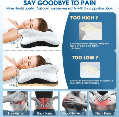 CHxxy Memory Foam Pillows, Cervical Pillow for Neck & Shoulder Pain Relief | Ergonomic Contour Bed Pillow, Soft for Side Sleep Stomach Sleeping and Back Sleeper-Queen Size&Grey