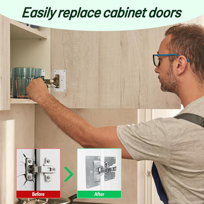 2 Pcs Cabinet Door Hinges, Cabinet Hinge Repair Plate Kit Fix Loose Sagging Cabinet Doors,Hinge Repair Plates for All Home Cabinets,Door Repair Kit Include(4 Repair Panels+2 Hinges+26 Screws) (1)