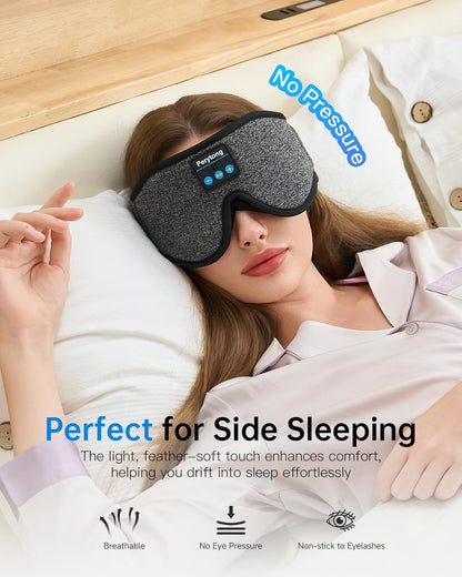 Perytong Sleep Mask with Bluetooth 5.4 Headphones, Wireless Music Sleep Eye Mask for Side Sleepers, 3D Contoured Comfort & Built-in HD Stereo Earphones, Blackout for Travel (Peach Pink)