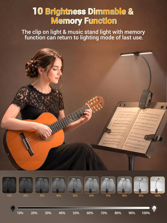 Music Stand Light,100 LEDs+10 Brightness+5 Colors Foldable Clip on Light | 4000mAh Battery Lamp,400 lm Bright Rechargeable Desk Lamp with Clamp,Cordless Piano Light,Clip on Reading Light for Bed/Dorm