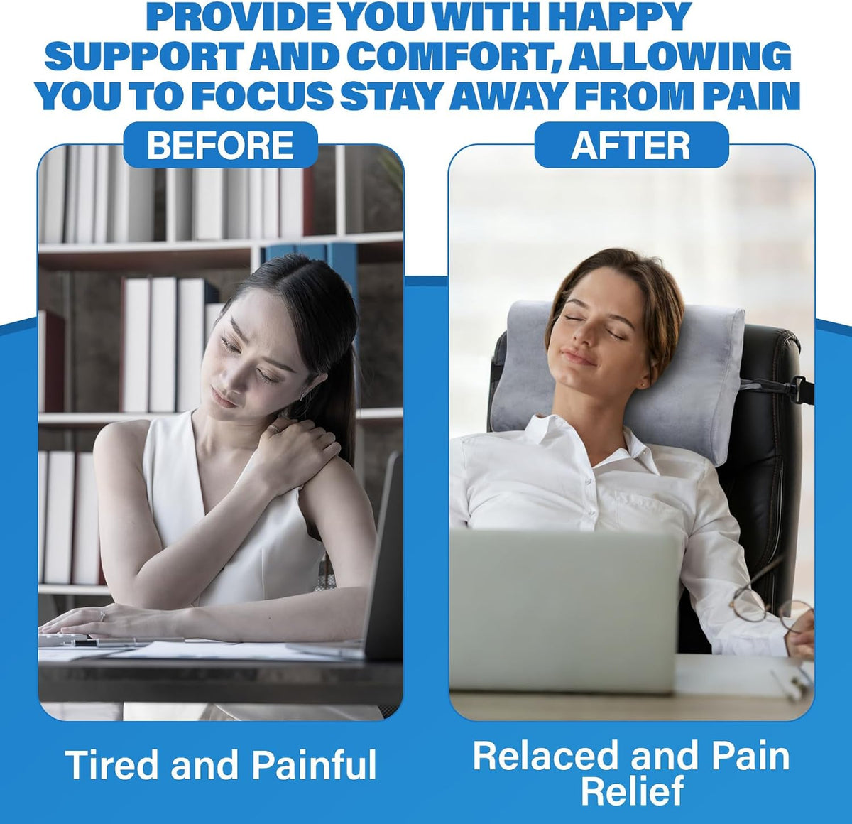 Chunful Memory Foam Neck Pillow for Recliner B-Shaped Headrest Neck Pillow Support Cushion for Recliners Chairs Driving Travel, Soft Plush Fabric Pillowcase, Detachable Buckle Strap