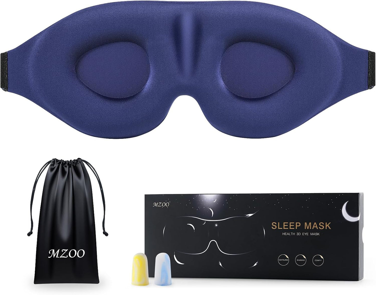MZOO Luxury Sleep Eye Mask for Side Sleeper Men Women, Zero Eye Pressure 3D Sleeping Mask, Light Blocking Patented Design Night Blindfold, Soft Eye Shade Cover for Travel, Black