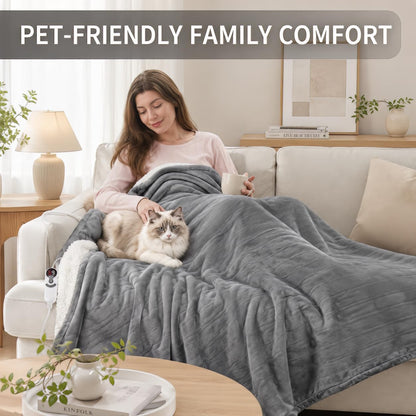 Electric Heated Blanket Full Size 72"x84" – Light Gray | ETL for Safe Overnight, 4 Heat Settings & 10H Auto Off, Dual-Sided Microplush Sherpa for Home Night, Machine washable