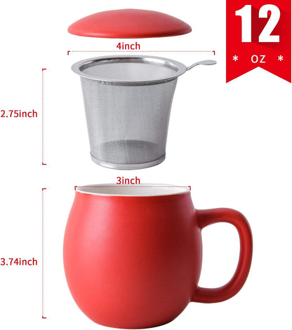 Yundu 12 OZ Matte Purple Ceramics Teacup with Infuser and Lid, Mug with Lid for Steeping - Stainless Steel Infuser for Loose Leaf Tea, Home Office Gift for Tea Lovers