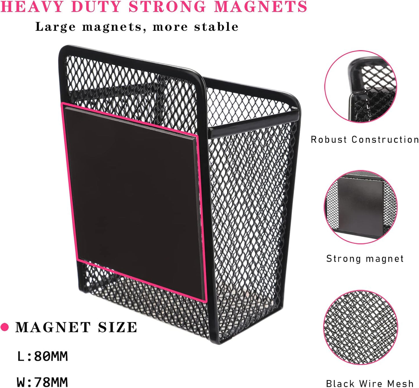 Magnetic Pencil Holder - Extra Strong Magnets Mesh Marker Holder | Perfect for Whiteboard, Refrigerator and Locker Accessories (1 Baskets, Black)