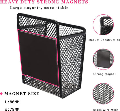 Magnetic Pencil Holder - Extra Strong Magnets Mesh Marker Holder | Perfect for Whiteboard, Refrigerator and Locker Accessories (1 Baskets, Black)