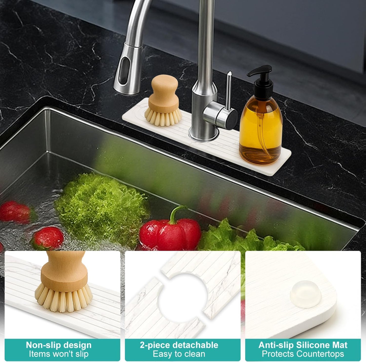 Fast Dry Stone Faucet Mat for Bathroom Sink Kitchen Counter Marble Trays | Small Diatomite Sink Splash Guard White Absorbent Tray Counter Quick Drying Stone Kitchen Diatomaceous Earth Around Faucet