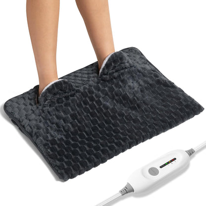Electric Heated Foot Warmer Soft Flannel Foot Heater with 2h Auto Off & 3 Heat Levels Full Body Use Heating Pad for Feet, Abdomen, Cramps, Pain Relief Pocket Design 16" x 22" Light Grey