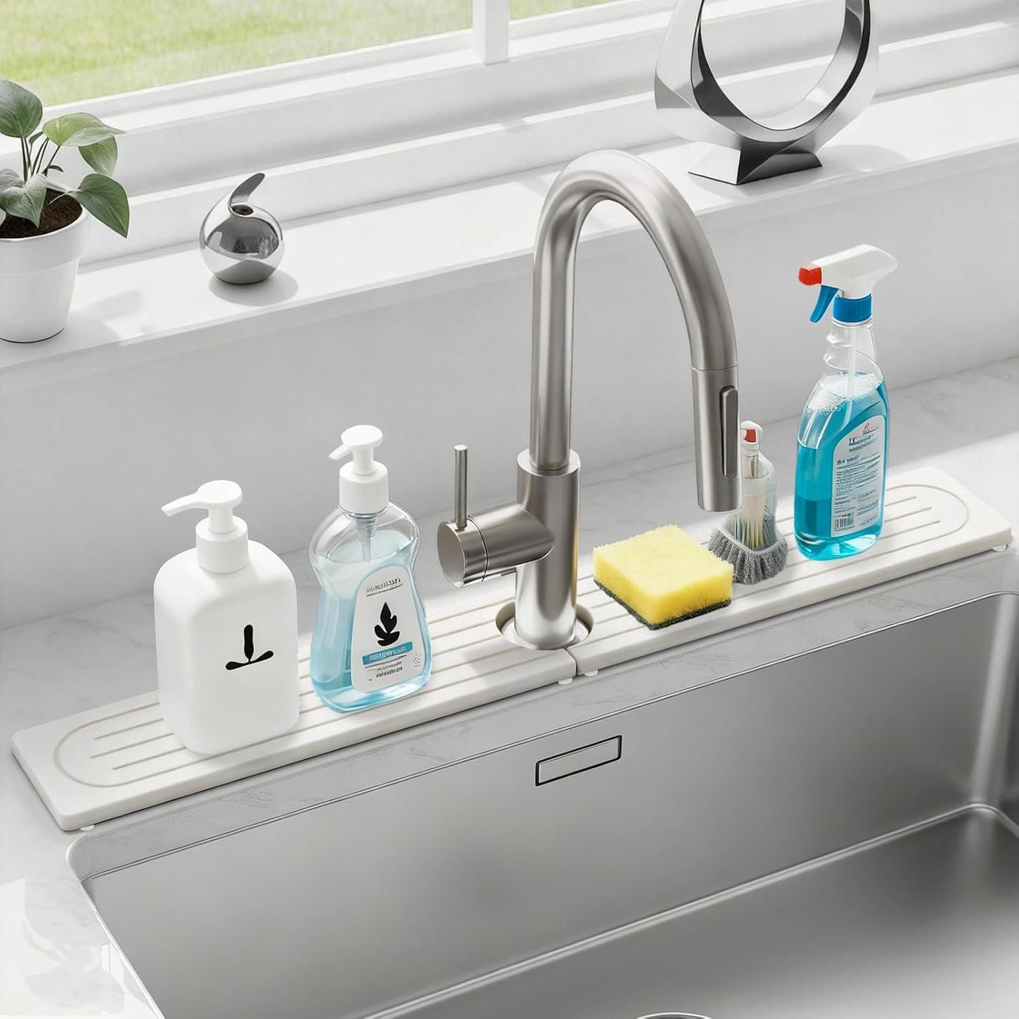 24 Inch Kitchen Sink Splash Guard, Sink Splash Guard Behind Faucet, Silicone Faucet Handle Drip Catcher Tray Mat for Kitchen, Bathroom Counter, Dark Gray, 23.6" x 4"