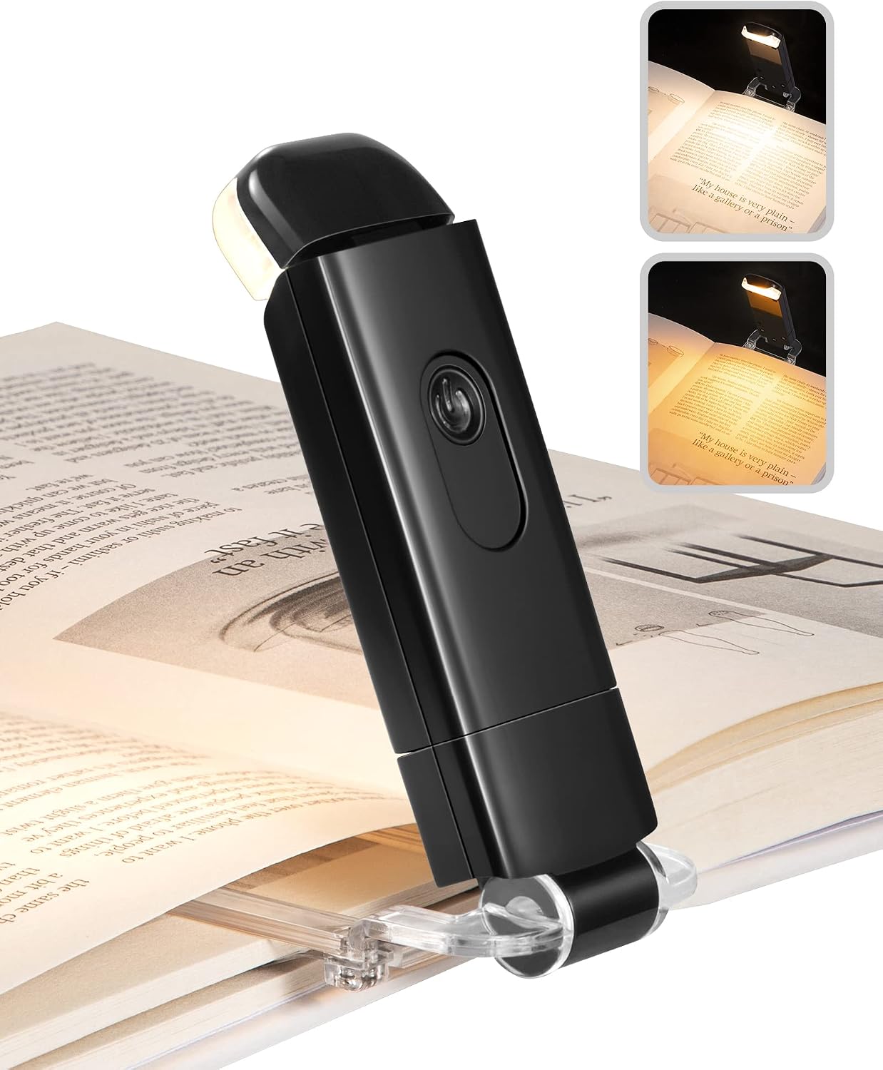 DEWENWILS USB Rechargeable Book Reading Light, LED Clip on Booklight Green | Blue Light Blocking, Amber & Warm White, Flexible Lighting Angle, Compact & Lightweight for Plane, Train, Car Traveling