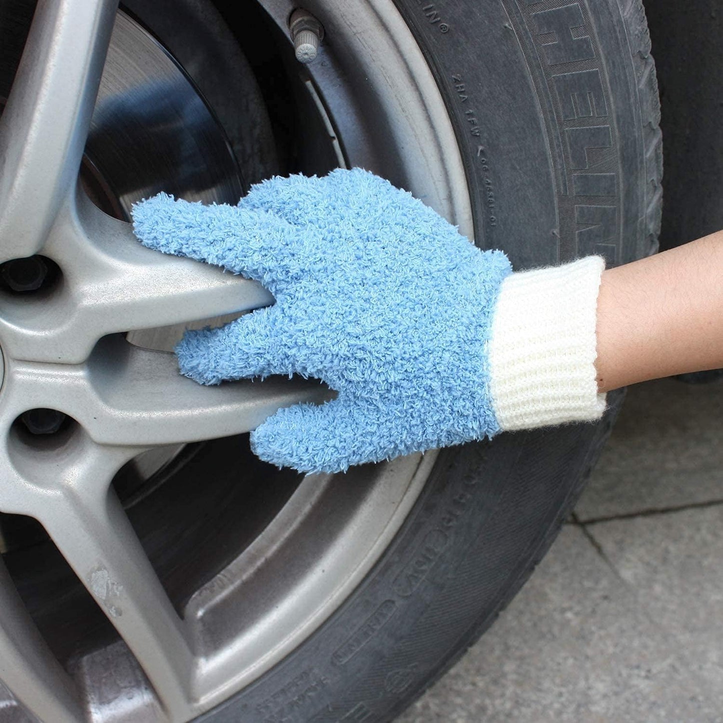 MIG4U Microfiber Dusting Gloves House Cleaning Glove for Blinds, Windows, Shutters, Furniture, and Car, Reusable Lint-Free Blue 1 Pair S/M