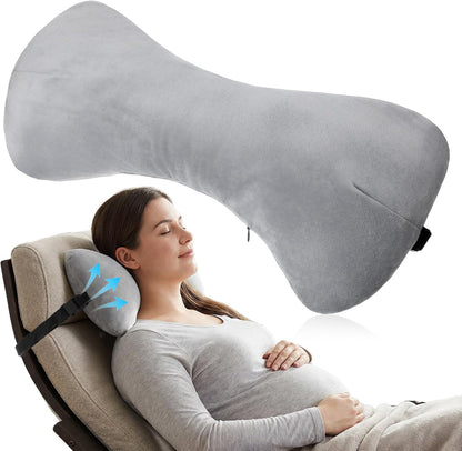 1Pc Neck Headrest Pillow for Recliner Armchairs, Bone Shaped Chair Head Cushion Plush Curve Cervical Roll Pillow with Adjustable Strap for Sleeping Neck Support Pain Relief Car Airplane Travel