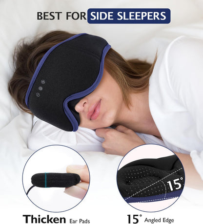LC-dolida Sleep Mask with Headphones Bluetooth 5.4, 3D Sleeping Headphones for Side Sleepers Bluetooth Sleep Mask Blackout Bluetooth Eye Mask for Sleeping Travel Meditation Men Women