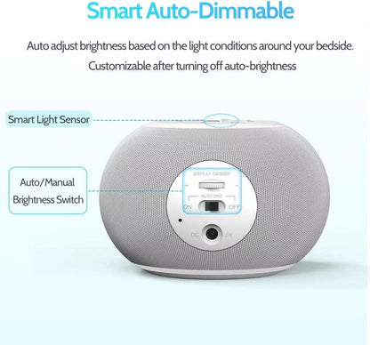 REACHER Auto Dimmable Sound Machine Alarm Clock with Night Light for Girls