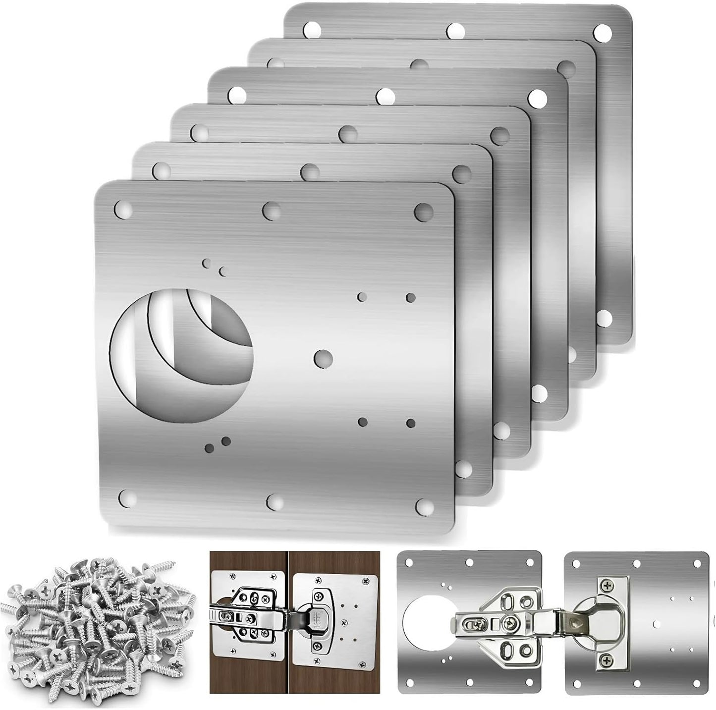 Cabinet Hinge Repair Plate, Hinges Repair Fixing Plate Cabinet Repair Board | 6 Pcs Stainless Steel Hinge Repair Brackets Kit,Kitchen Cupboard Door Hinge Repair Plate Kit with Screws Small Universal