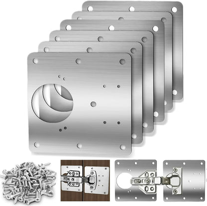 Cabinet Hinge Repair Plate, Hinges Repair Fixing Plate Cabinet Repair Board | 6 Pcs Stainless Steel Hinge Repair Brackets Kit,Kitchen Cupboard Door Hinge Repair Plate Kit with Screws Small Universal