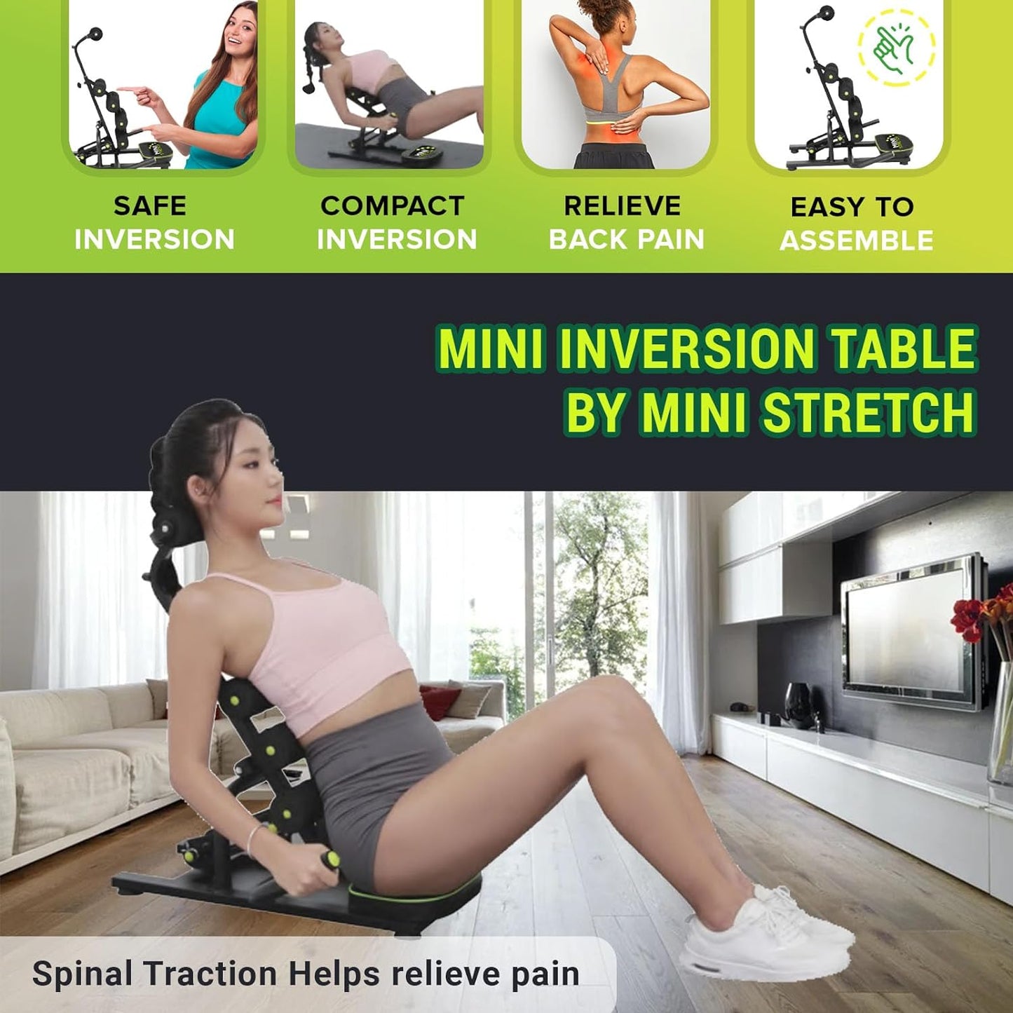 Mini Inversion Table by Mini Stretch, Relieve Back Pain, Re-Align The Spine, Stretch The Back and Neck. 330 lbs. Weight Capacity, Compact Foldable Back Stretcher