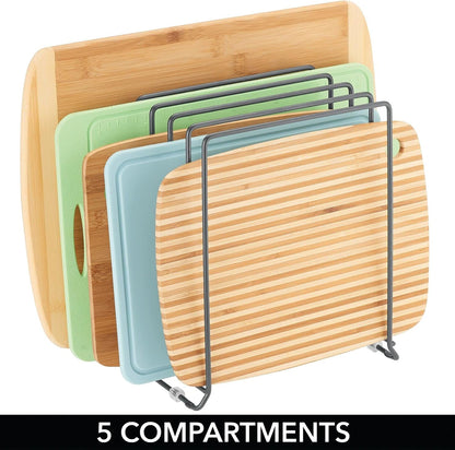 mDesign X-Large Steel Storage Tray Organizer Rack for Kitchen Cabinet - Divided Holder with 5 Slots for Skillets, Frying Pan, Pot Lids, Cutting Board, Baking Sheets - Concerto Collection - White