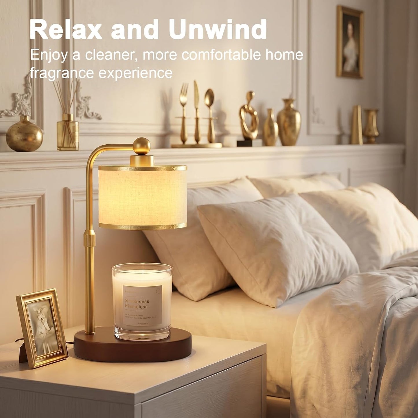 Candle Warmer Lamp with Timer, Modern Golden Candle Warmer for jar Candles, Electric Wax Warmer, Includes 2 Bulbs, Birthday Gift for Women, Mom, Housewarming