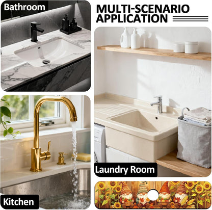 2Pcs Peonies Kitchen Sink Splash Guard Faucet Mat Vintage Florals Faucet Mat For Bathroom Kitchen 5.5x23.6In