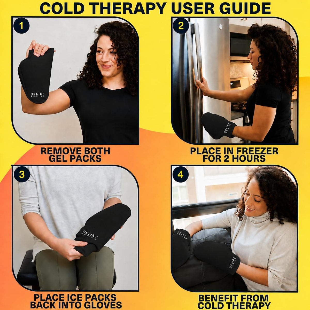 Relief Genius Cold Therapy Socks with Reusable Gel ice Packs - Achieve Relief from Sprains, Muscle Pain, Bruises, Swelling, Edema, Chemotherapy, Arthritis, Post Partum Foot (Black, Large)