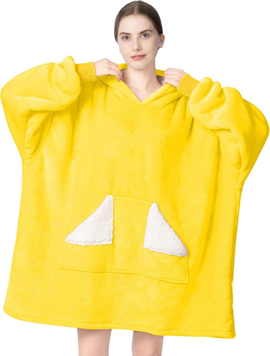 Wearable Blanket Hoodie, Oversized Sherpa Fleece Sweatshirt Blanket with Giant Hood Pocket and Sleeves for Adult, Warm & Cozy Grey Blanket Gifts for Women