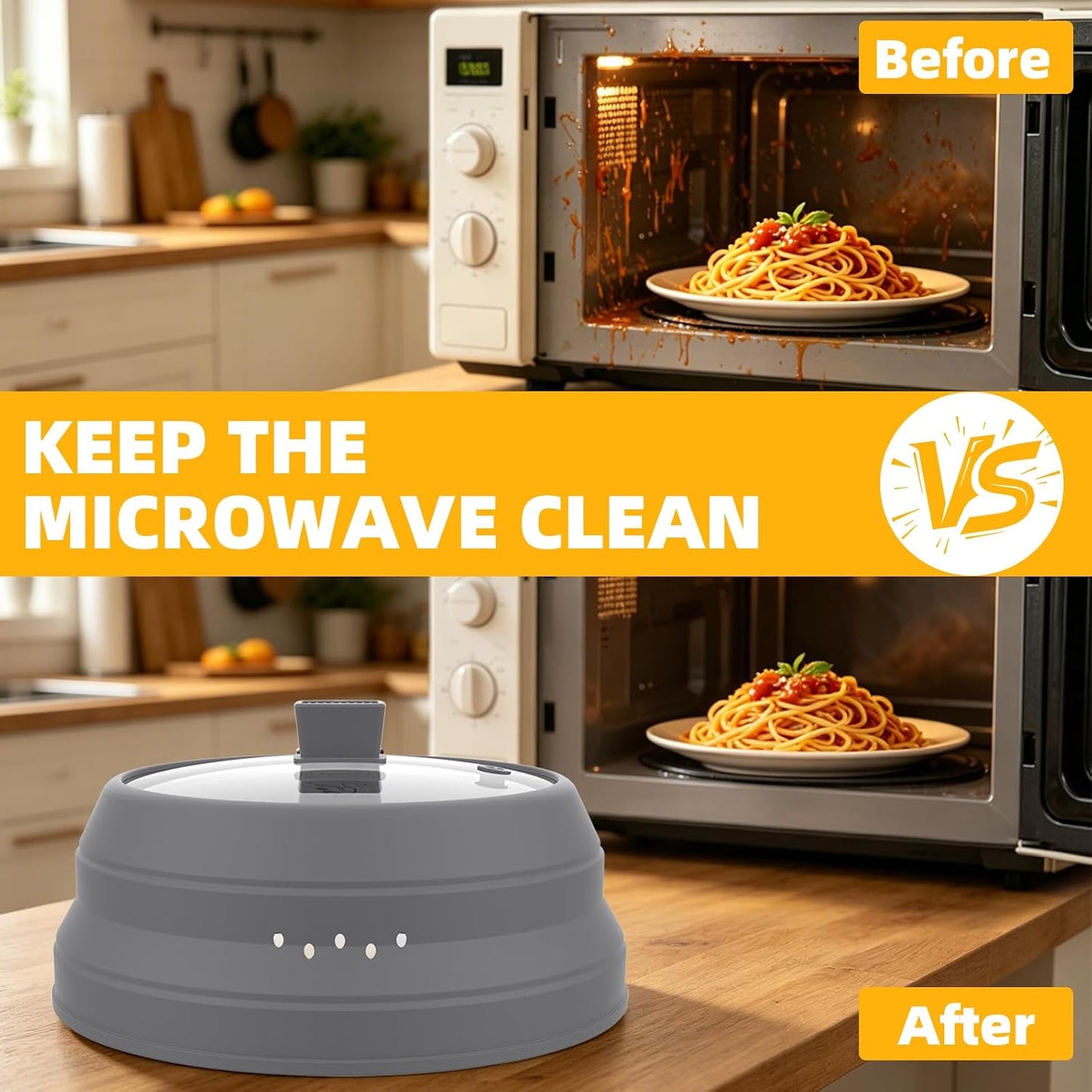 Microwave Splatter Cover Glass Guard Lid with Collapsible Silicone for Food Pot Plate Cover 9.8 inch Dark Blue