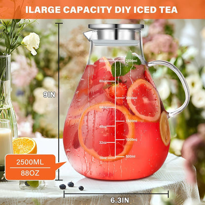 60.8oz Glass Teapot, Stovetop & Microwave Safe Glass Borosilicate Tea Pot,Clear Teapot with Strainer, Glass Tea Kettle with Wooden Lid, Loose Leaf、Fruit Tea and Fragrant Tea