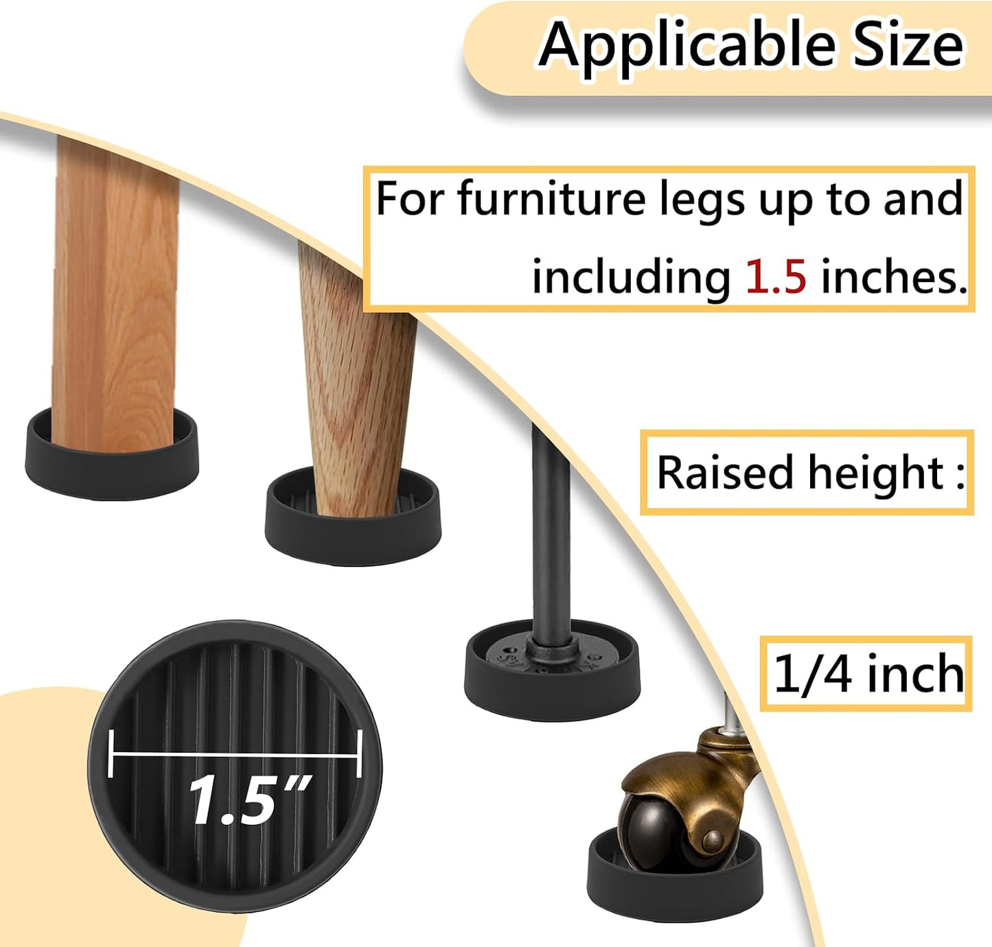 Jayen Rubber Furniture Caster Cups, Non-Slip Round Furniture Pads, 1.5" | Inner & Outer Anti-Slip Texture Helps Keep Beds and Couches from Sliding While Protecting Hardwood, Tile & Other Floors