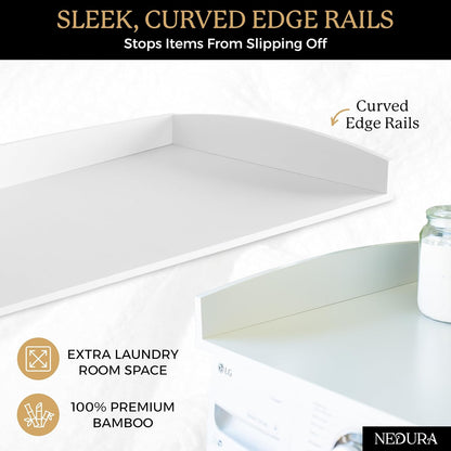 Nedura Washer Dryer Countertop with Anti-Vibration Pads, Curved Edge Rails, Premium Bamboo Laundry Countertop, Washer Dryer Topper, Laundry Room Organization, Laundry Room Accessory – Dark Walnut
