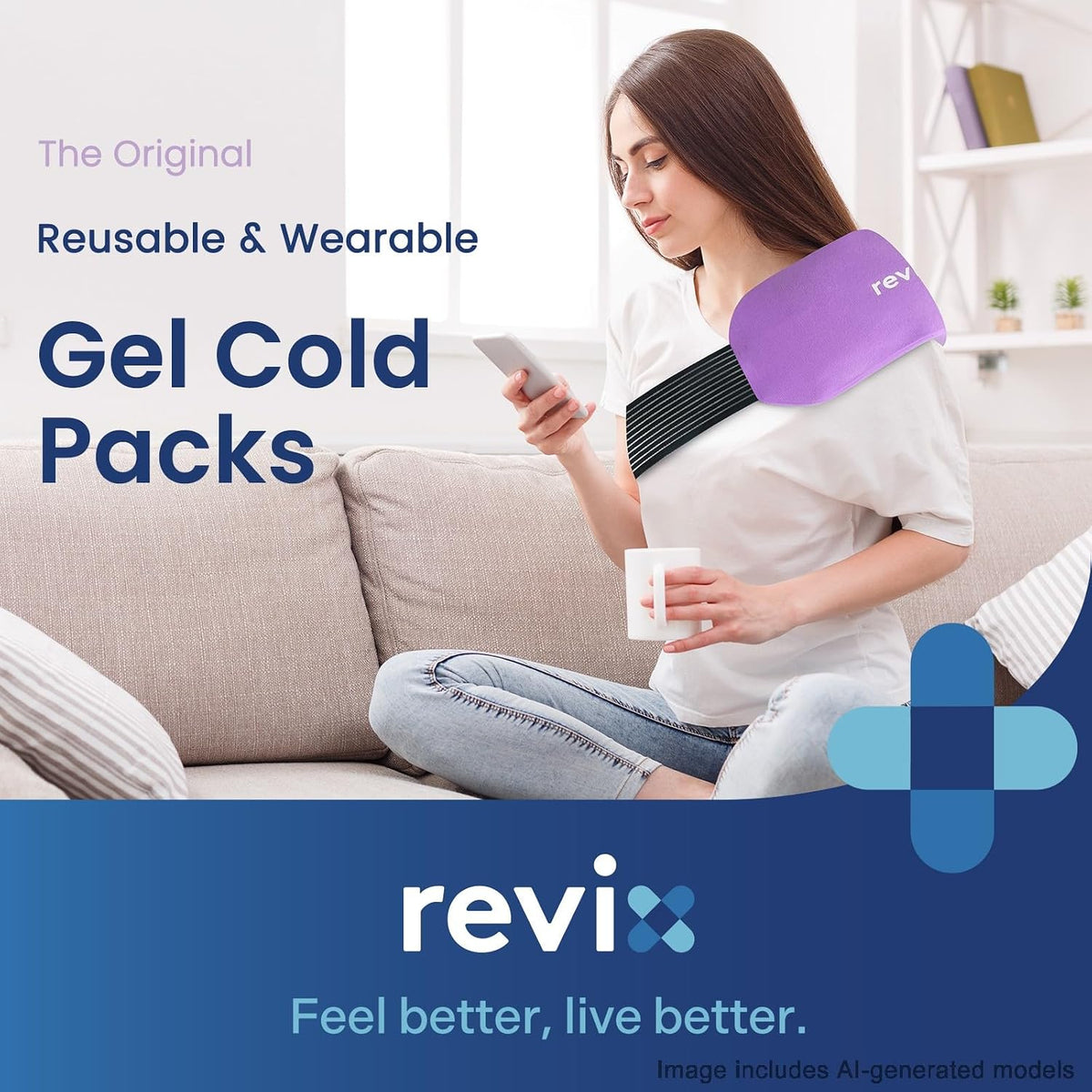 REVIX Ice Pack for Injuries Reusable, 2-Pack Hot & Cold Gel Wrap with Strap