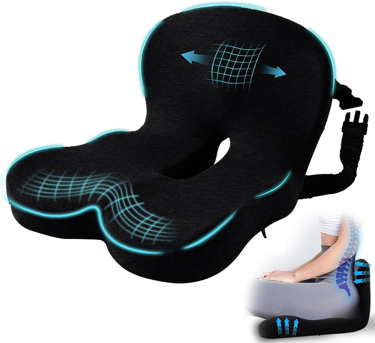 Seat Cushion with Lumbar Support Pillow, Back and Seat Cushion for Office