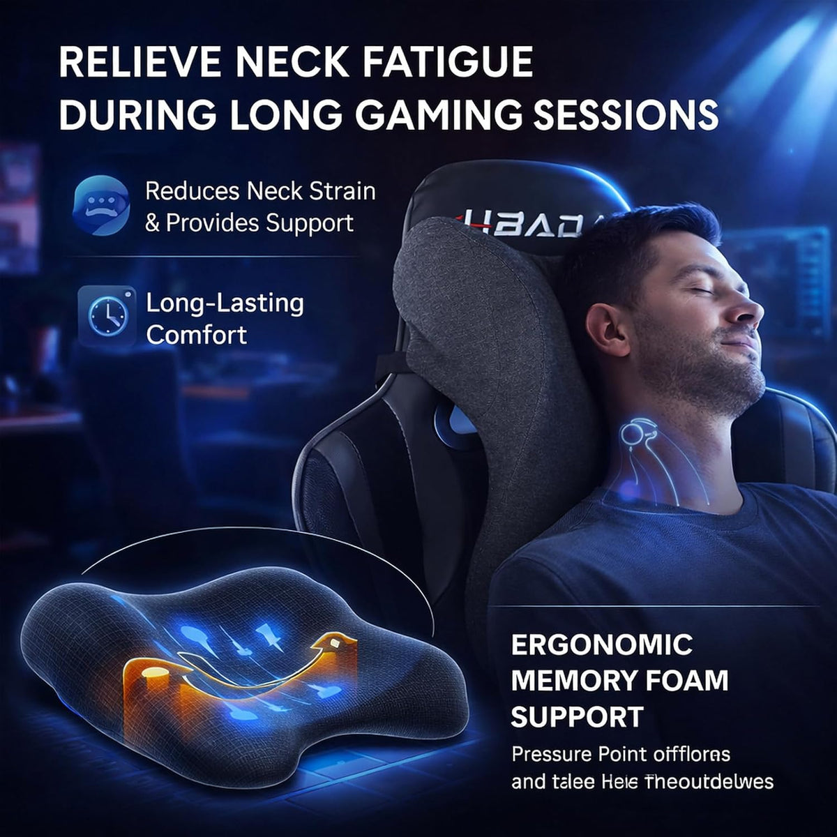 Car Neck Pillow for Driving Gaming Chair Headrest Pillow Office Chair Neck Pillow Ergonomic Design Double Straps Design Suitable for Different Heights