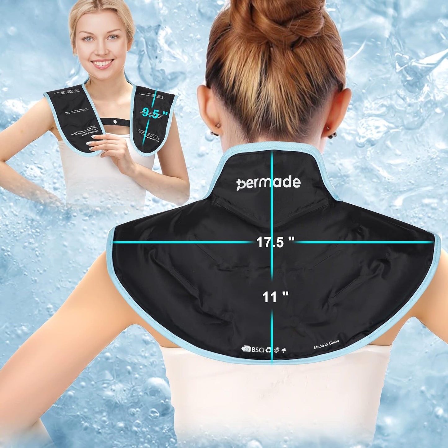 Neck Shoulder Ice Pack, Hot or Cold Therapy Compression Wrap for Neck, Reusable Flexible Gel Ice Pack Wrap for Injuries, Large Upper Back Cold Pack Wrap for Swelling, Bruises, Sprain, Surgery