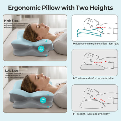 Cervical Neck Pillow for Pain Relief - Ergonomic Side Sleeper Pillow(Blue)