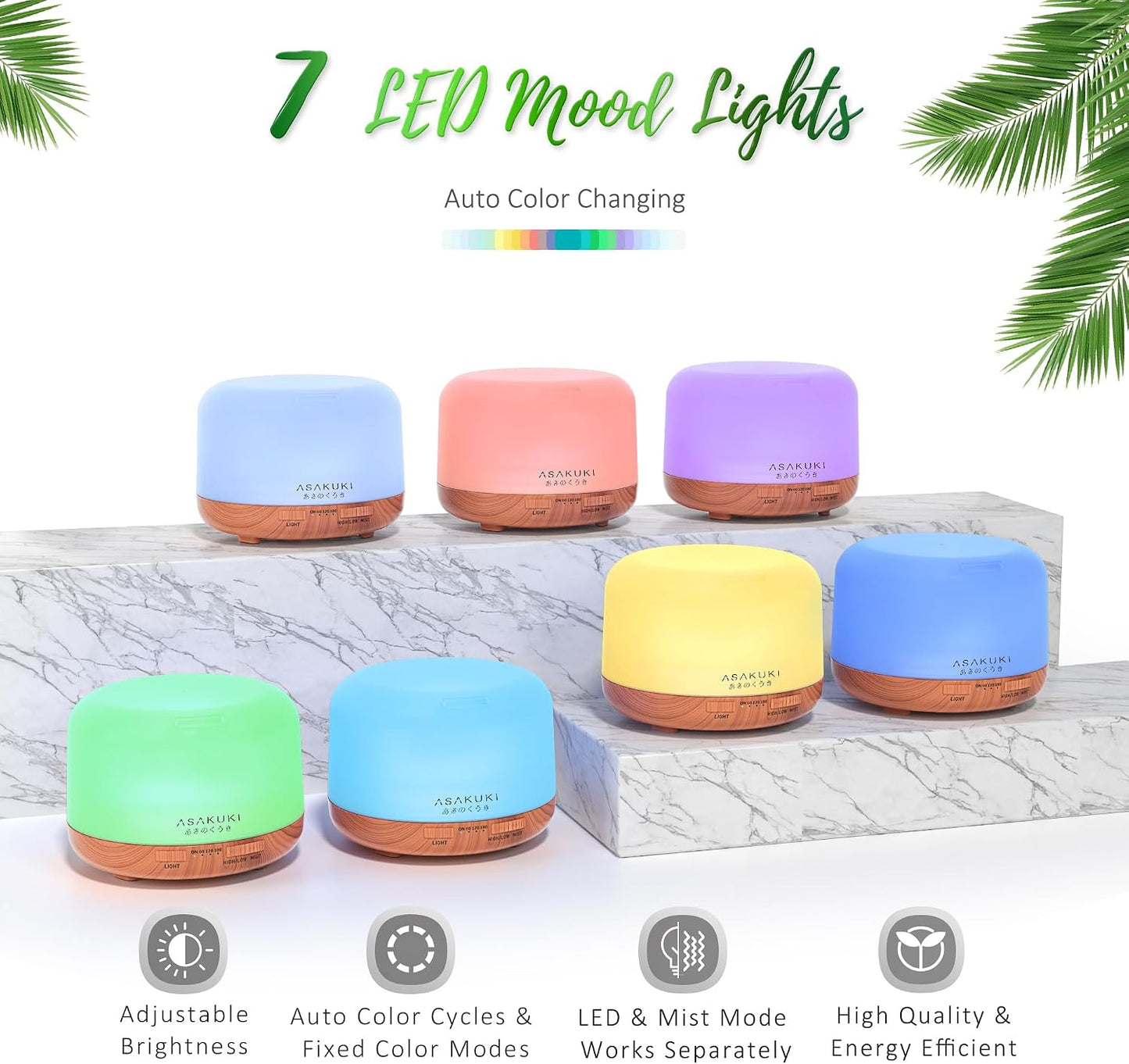 ASAKUKI Essential Oil Diffuser for Home, 500ML Aromatherapy Diffuser Humidifier with Remote Control, 7 Color LED Lights, Quiet Cool Mist Diffuser for Bedroom, Living Room, Office (White)