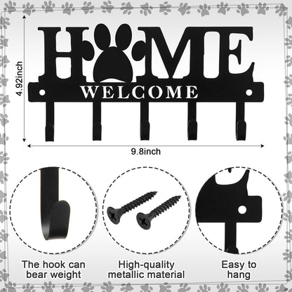 Key Holder Wall Mount Paw Print Metal Key Hooks Organizer Dog Leash Holder with 5 Hooks Rustic Farmhouse Decorative Welcome Home Wall Decor for Entryway Bathroom Dog Lover 9.8 Inch