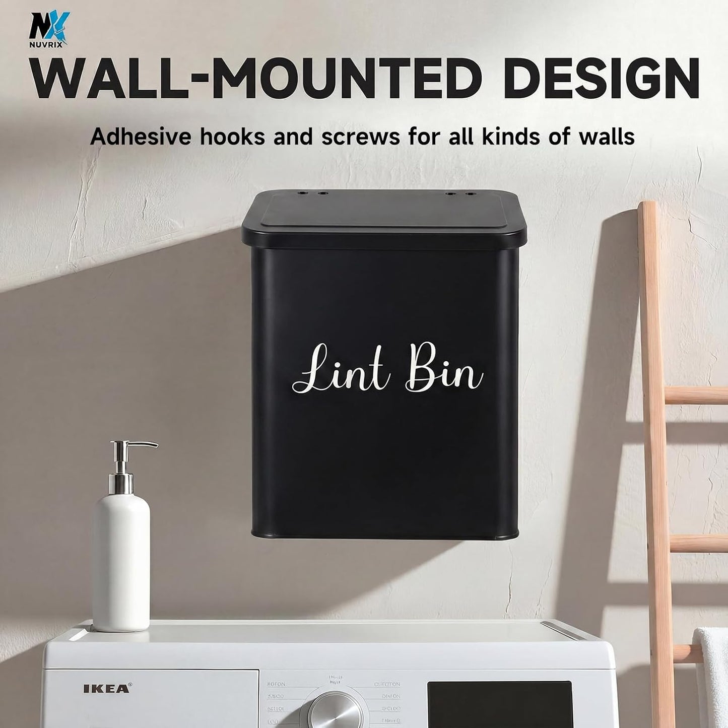 Magnetic Lint Bin for Laundry Room, Dryer lint bin Shiny White | galvanized metal body 1 Soft Lint Brush Included, 1 Magnetic Hook Included, 2 adhasive Hooks Included, Space-Saving
