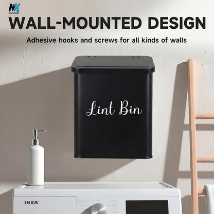 Magnetic Lint Bin for Laundry Room, Dryer lint bin Shiny White | galvanized metal body 1 Soft Lint Brush Included, 1 Magnetic Hook Included, 2 adhasive Hooks Included, Space-Saving