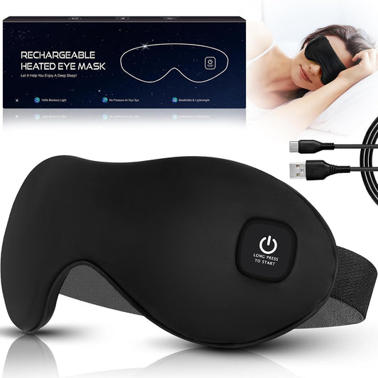 Heated Eye Mask, Mutilplx Cordless Heated Eye Masks for Dry Eyes, Washable Warm Eye Compress Eye Heating Pad for Eye Relief Stye Treatment Improved Sleep Travel (Black)