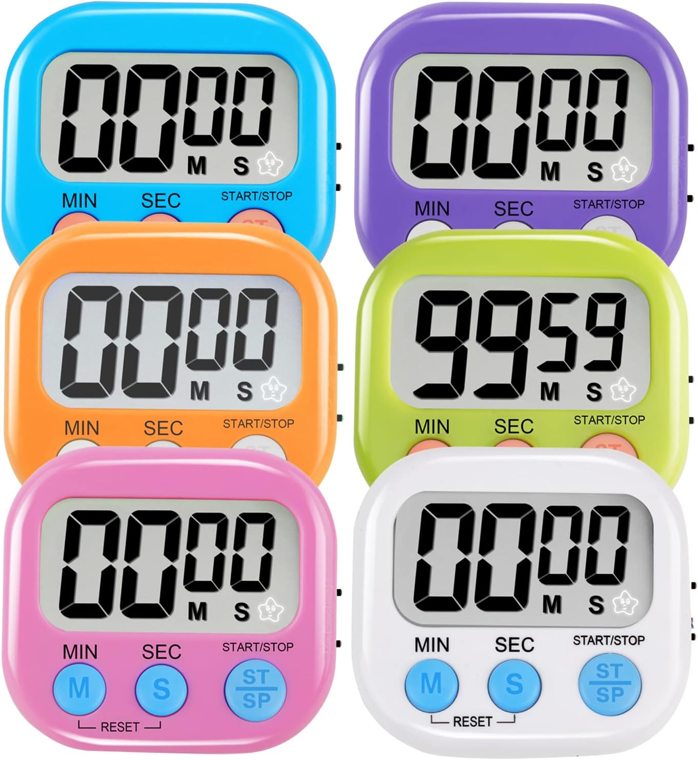 6 Pack Multi-Function Electronic Timer - Magnetic Digital Timers Big LCD Display the Loud/Silent Switch Countdown Timer Extensively Use in Break Time, Cooking,Gym, Meeting, Classroom