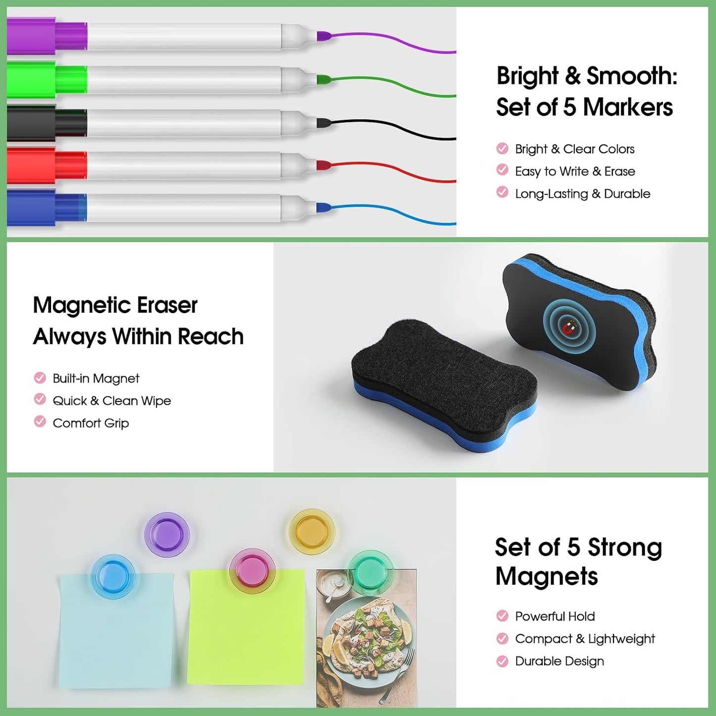 MaxGear Magnetic Whiteboard for Fridge 12x8 White 5 Pack | Strong Magnet, Dry Erase, Reusable, Easy Clean, Stain Resistant, Meal Planner, Grocery List, Family Notes, Kitchen Organizer