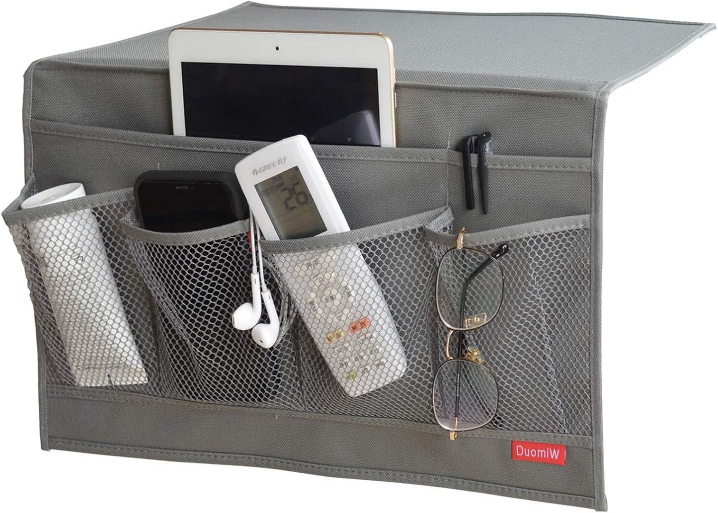 Bedside Storage Organizer, Bedside Caddy, Table Cabinet Storage Organizer, TV Remote Control, Phones, Magazines, Tablets, Accessories, Grey