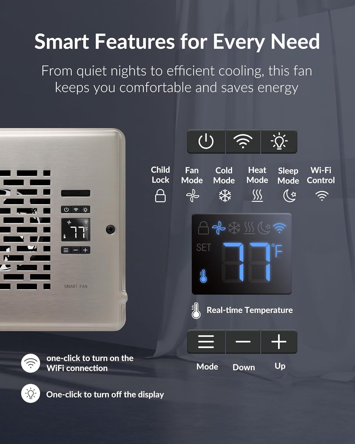Howeall Super Quiet Register Booster Fan for 4" x 10" Register Holes, Smart Register Vent with Dual Intelligent Thermostat and WIFI App Control, Heating Cooling AC Vent Fan (White)