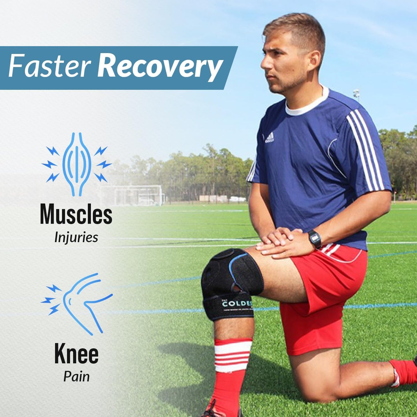 The Coldest Knee Ice Pack Wrap, Hot and Cold Therapy - Reusable Compression Best for Meniscus Tear, Injury Recovery, Bursitis Pain Recovery, Sprains, Swelling and Rheumatoid Arthritis