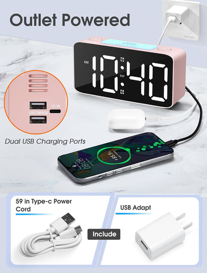 Cadmos 110dB Extra Loud Alarm Clock for Heavy Sleepers Adults, Digital Clock with 7 Color Night Light, RGB Display, Dual USB Charger, Small Clocks for Bedrooms, Kids, Teens (White+RGB)