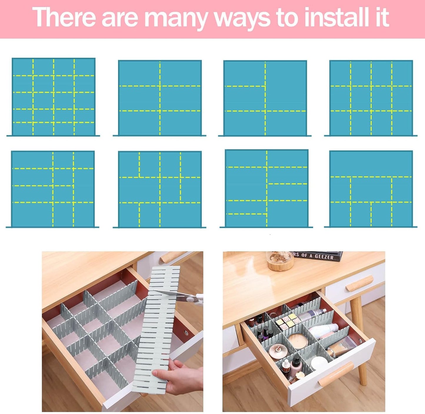 acDesign 40Pcs Grid Drawer Dividers, Adjustable Drawer Organizer for Socks, Underwear, Lingerie, Makeup, Bedroom Office Kitchen Storage (White)
