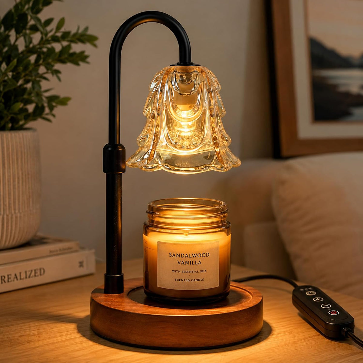 ANFOOS Candle Warmer Lamp with Timer and Dimmer, Adjustable Height Flameless Wax Melter for Jar Candles, 4-Level Brightness Control Electric Candle Warmer with 2 Bulbs, Home Decor Gift