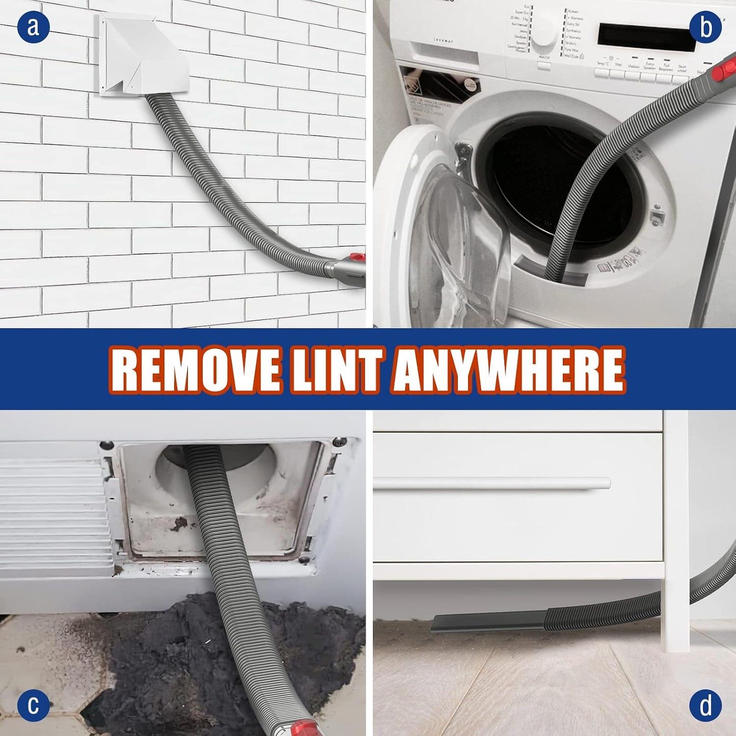 Sealegend 2 Pieces Dryer Vent Cleaner Kit Compatible with Dyson V7 V8 V10 V11 V15 or Higher Models and Dryer Lint Brush Vacuum Hose Attachment Power Lint Remover Refrigerator Coil Brush, Grey