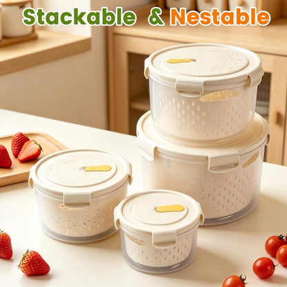 TBMax Fruit Storage Containers for Fridge Organizers and Storage, 4 Pack Large Produce Saver with Airtight Lid & Colander for Berry Lettuce Salad Vegetable Storage, Refrigerator Organizers